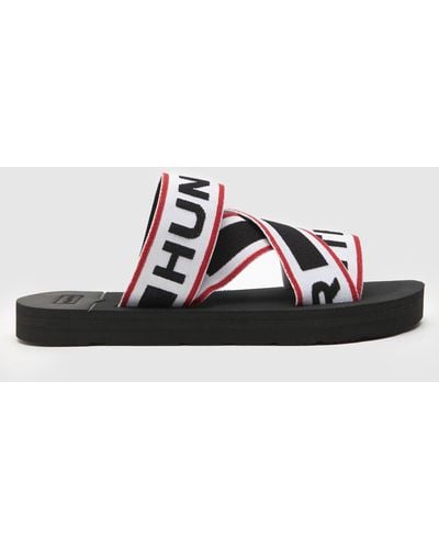 HUNTER Black And Red Logo Slider Sandals
