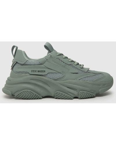 Steve Madden Possession Faux-leather And Mesh Trainers - Green