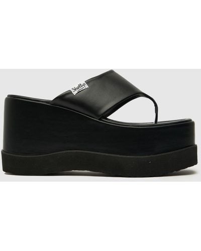 Shellys London Klub Platform Wedge Sandals In - Black