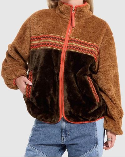 UGG Marlene Sherpa H Braid Jacket In - Brown