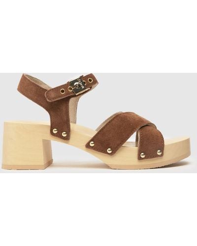 Scholl Brown Pescura Cate Block Heel Sandals - Natural