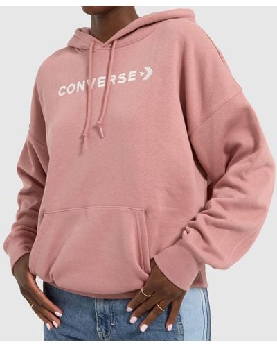 Converse Embroidered Fleece Hoodie In - Pink