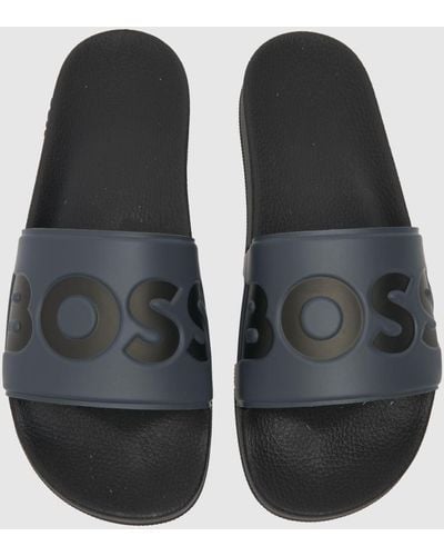 BOSS Aryeh Slider Sandals In Black & Grey