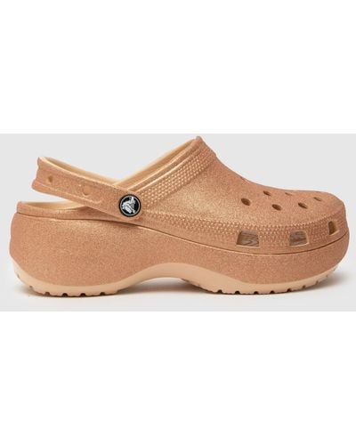 Crocs™ Classic Platform Glitter Clog Sandals In - Natural