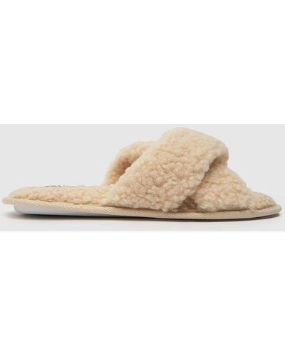 Schuh Henley Borg Cross Strap Slippers In - Natural