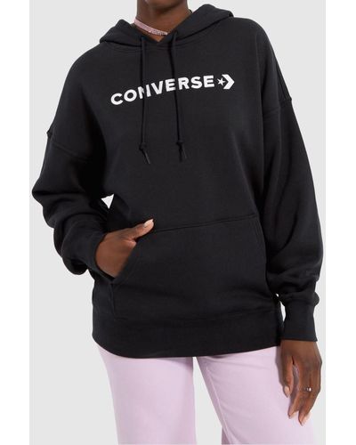 Converse Wordmark Fleece Hoodie In - Black