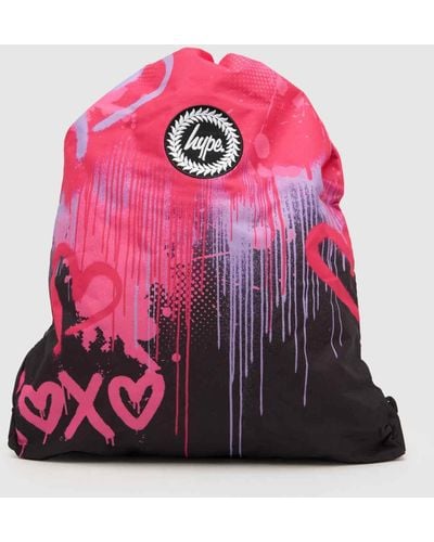 Hype Black & Pink Hearts Drip Drawstring Bag