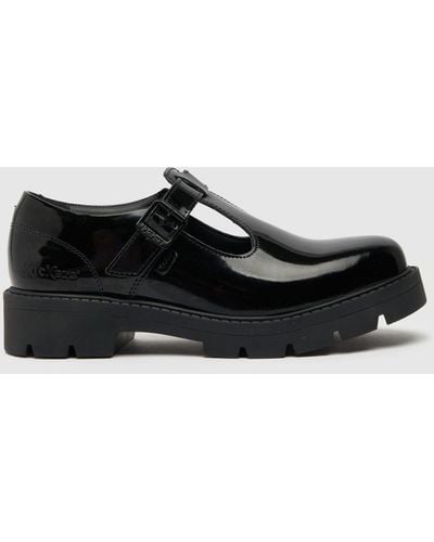 Kickers Kori T Bar Patent Mono Flat Shoes In - Black
