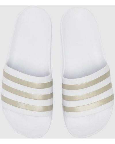 adidas Adilette Aqua Sandals In White & Gold