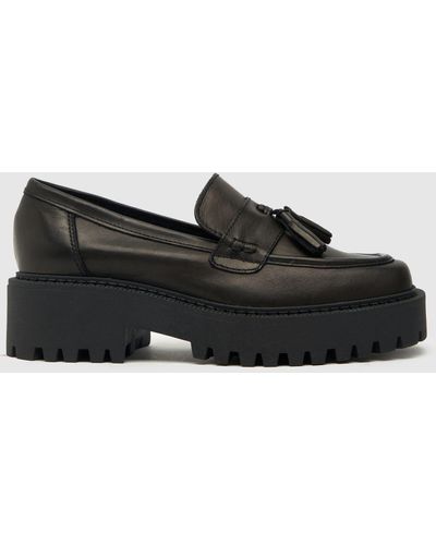 Schuh Laura Tassel Leather Loafer Flat Shoes In - Black