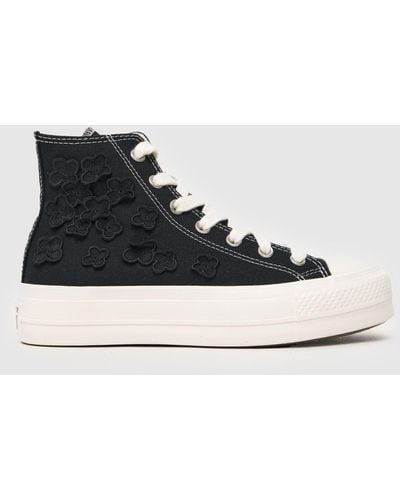 Converse All Star Lift Hi Flower Play Trainers In - Black