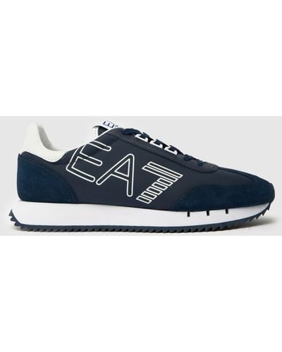 Armani Ea7 Mesh Runner Vintage Trainers In Navy & White - Blue