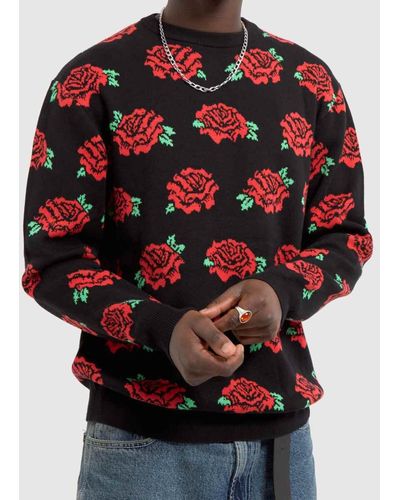 Santa Cruz Dressen Roses Knit Sweatshirt In Black & Red