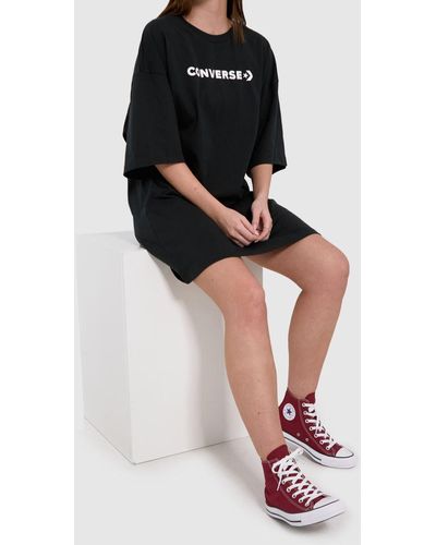Converse Icon Play T-shirt Dress In Black & White