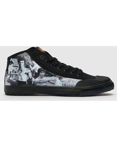 Feiyue Bruce Lee 1920 Mid Trainers In Black & White