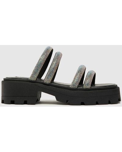 Shellys London Shiny Diamante Slider Sandals In Black & Silver
