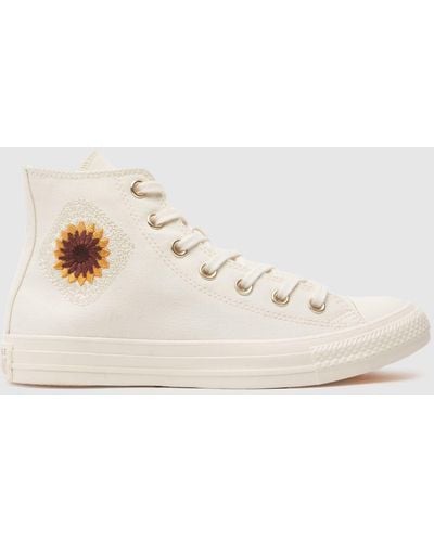 Converse All Star Hi Festival Floral Trainers In White & Gold - Natural