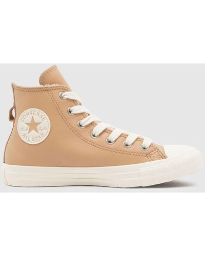 Converse All Star Hi Winter Warmers Trainers In White & Beige - Natural