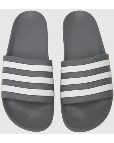 adidas Adilette Aqua Sandals In White & Grey