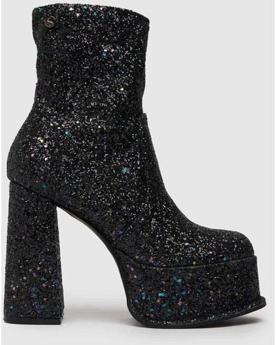 Shellys London Glitter Platform Boots In - Black