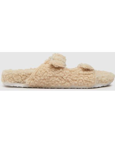 Schuh Haven Borg Buckle Slippers In - Natural