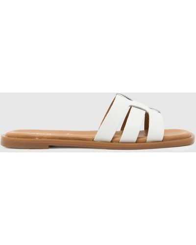 Schuh Tierney Leather Slider Sandals In - Brown