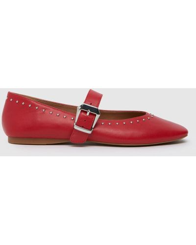 Schuh Lucy Studded Ballerina Flat Shoes In - Red