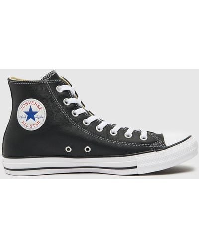 Converse All Star Leather Hi Trainers In Black & White