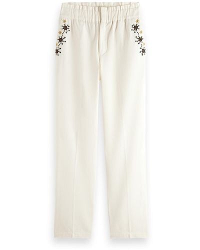 Scotch & Soda Embroidered High Rise Pant Pants - White