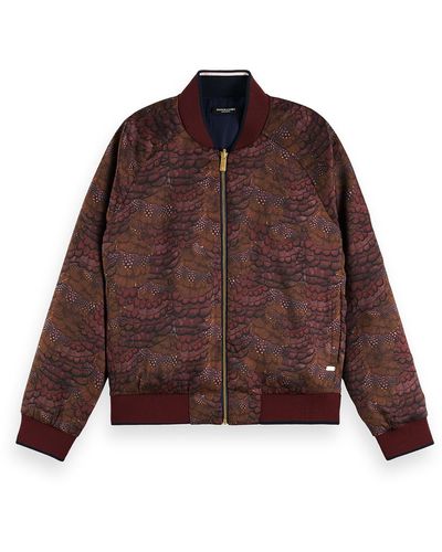 Scotch & Soda Feather Printed Reversible Bomber Jacket - Brown