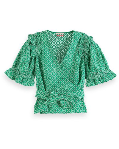 Scotch & Soda Wrap Top With Broderie Anglaise - Green