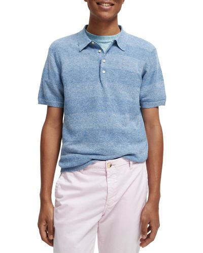 Scotch & Soda Structure-Knitted Linen-Blend Polo - Blue