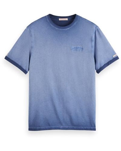 Scotch & Soda Garment-Dyed Embroidered Logo T-Shirt - Blue