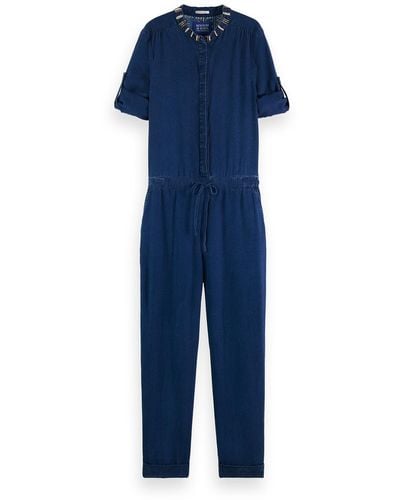 Scotch & Soda Beaded Collar Denim Jumpsuit - Blue