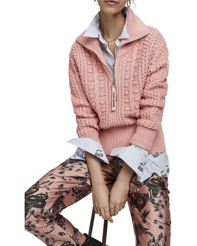 Scotch & Soda 'Zip-Up Cable Knit Pullover - Pink