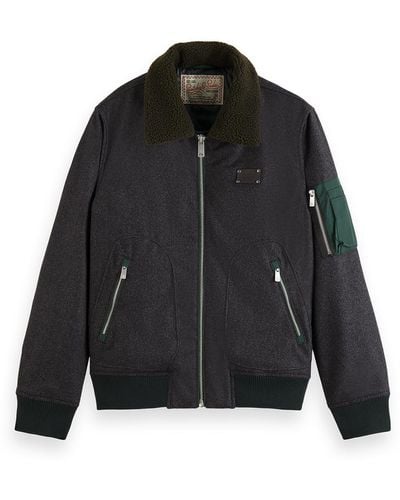 Scotch & Soda Flight Jacket With Detachable Teddy Collar - Black