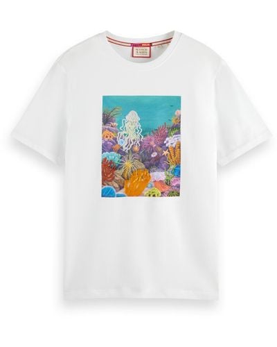 Scotch & Soda 'Seanery Artwork Embroidered T-Shirt - White