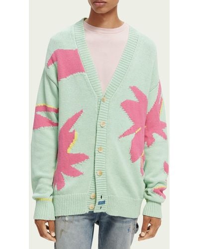 Scotch & Soda Intarsia Knitted Cardigan - Green