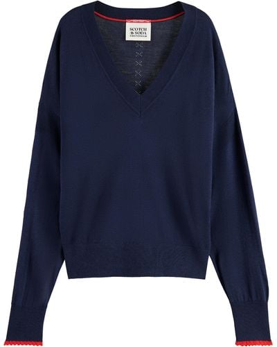 Scotch & Soda Relaxed V-Neck Pullover - Blue
