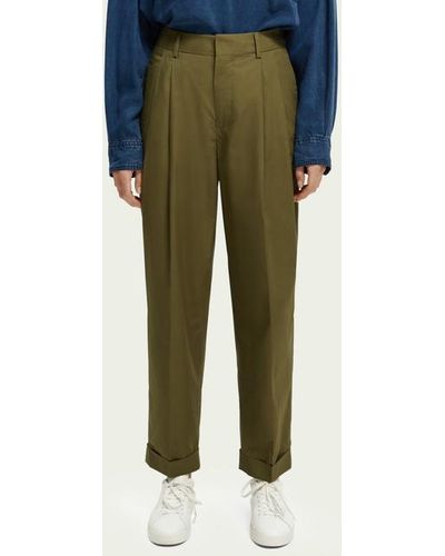 Scotch & Soda The Mila High-rise Tapered Fit Geplooide Chino - Groen