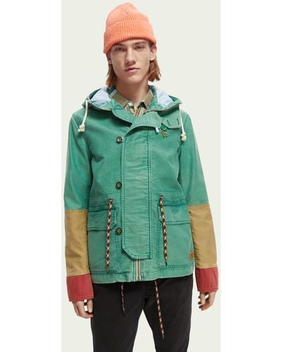 Scotch & Soda Organic Washed Color Block Hooded Jacket - Green