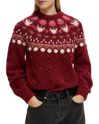 Scotch & Soda Cable Knit Fair Isle Sweater - Red
