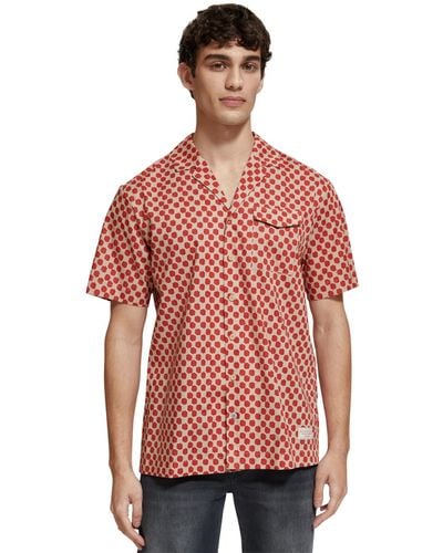 Scotch & Soda 'Polka Dot Printed Short Sleeve Shirt - Red
