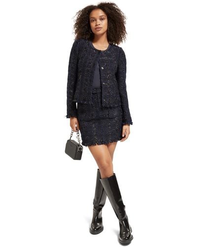 Scotch & Soda Boucle Tweed Check High Rise Mini Skirt - Black