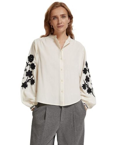 Scotch & Soda Floral Embroidered Sleeve Top - Gray
