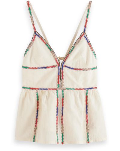 Scotch & Soda Tank Top With Colourful Embroidery - Natural