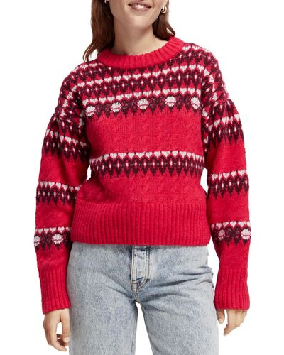 Scotch & Soda Cable Knit Fair Isle Sweater - Red