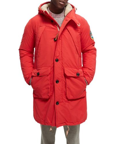 Scotch & Soda 'Water-Repellent Long-Length Parka - Red