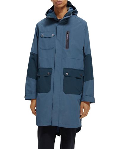 Scotch & Soda Water-Repellent Colour-Block Raincoat With Removable Vest - Blue
