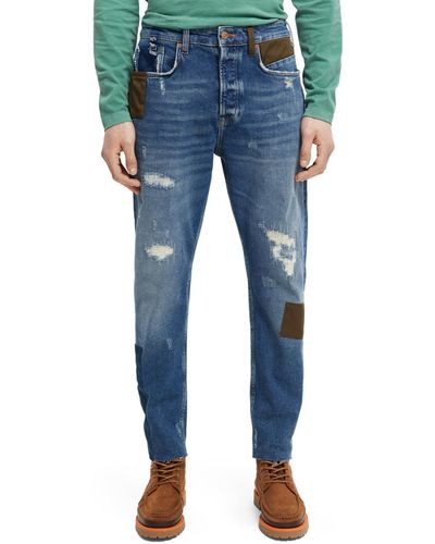 Scotch & Soda The Dean Loose Tapered-Fit Patchwork Jeans - Blue